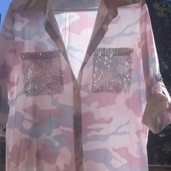 NEW! Camo print /long sleeve/ stylish sequin pockets/ cover up/ duster / dress - Picture 5 of 6